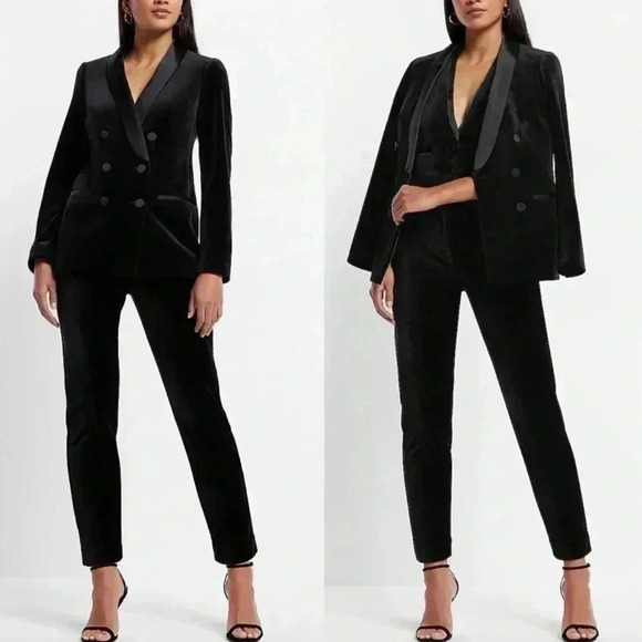 New Express Shawl Satin Collar Double Breasted Tuxedo Velvet Blazer Jacket S - Picture 9 of 10